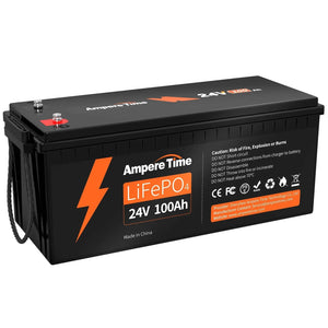Ampere Time 24V 100Ah, 2560Wh Lithium LiFePO4 Battery & Built In 100A BMS