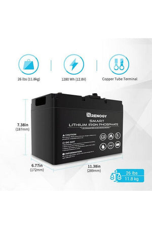 Renogy 12V 100Ah Lithium Iron Phosphate Battery with Self Heating Function