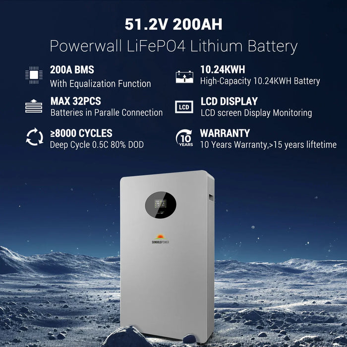 SunGoldPower | Powerwall X LITHIUM BATTERY 51.2V 200AH SG48200T