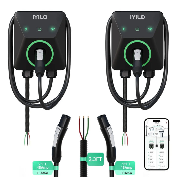 IYILO Dual Level 2 EV Charger Bundle NACS (J3400) + NACS (J3400) with Power Sharing 48A Hardwired