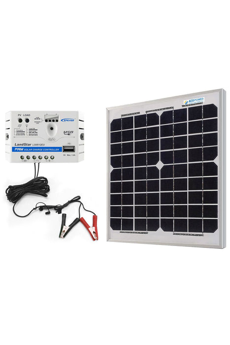 ACOPOWER 10W 12V Solar Charger Kit, 5A Charge Controller with Alligator Clips