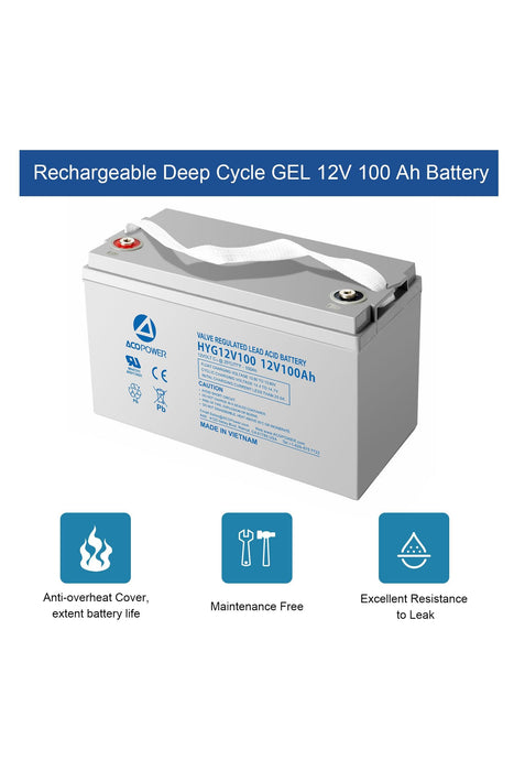 ACOPOWER Deep Cycle GEL Battery Mono Solar Power Complete System with Battery and Inverter for RV Boat 12V Off Grid Kit