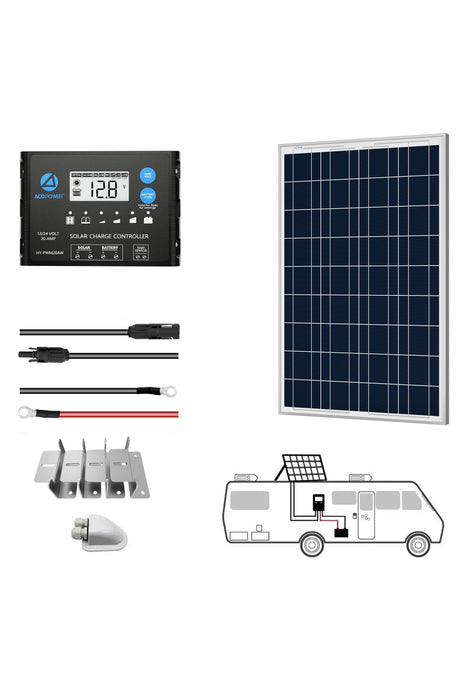ACOPOWER 12V  Polycrystalline Solar RV Kits + MPPT / PWM Charge Controller