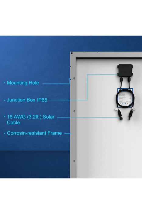 ACOPOWER 100W Polycrystalline Solar Panel for 12 Volt Battery Charging