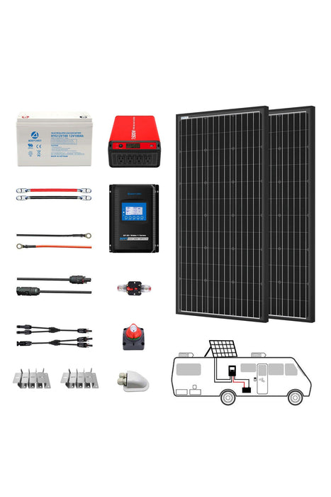 ACOPOWER Deep Cycle GEL Battery Mono Solar Power Complete System with Battery and Inverter for RV Boat 12V Off Grid Kit
