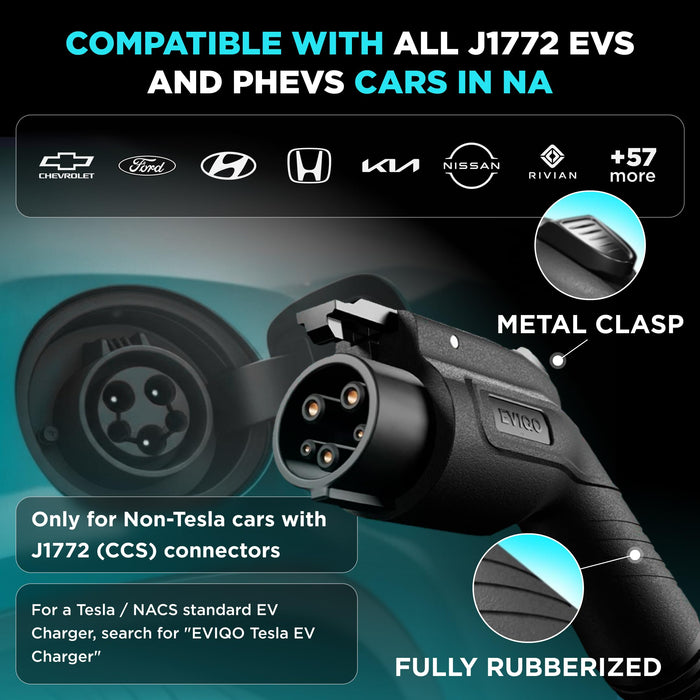 EVIQO Level 2 EV Charger J1772 Plug-In 48A (NEMA 14-50, Hardwire-Convertible)