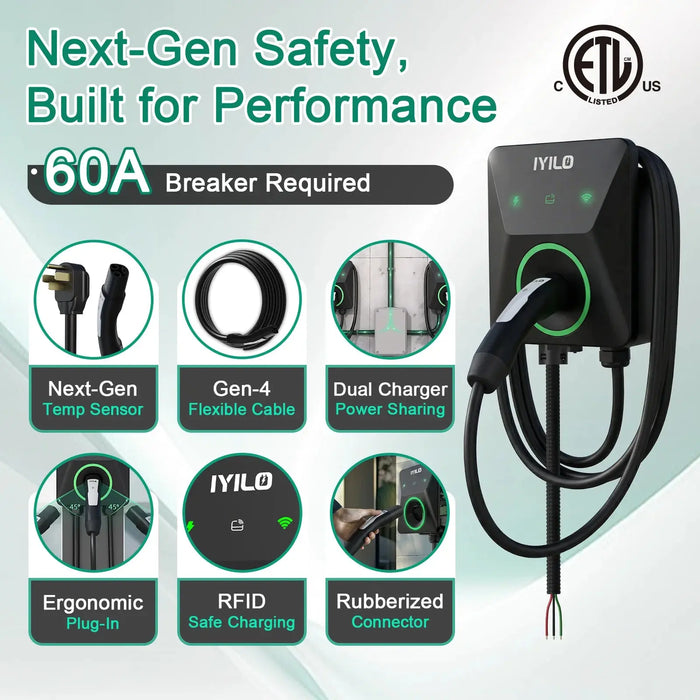 IYILO Level 2 EV Charger NACS (J3400) Hardwired 48A