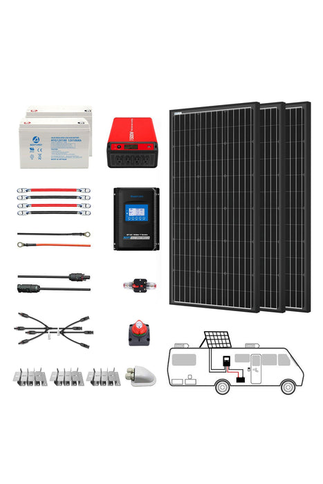 ACOPOWER Deep Cycle GEL Battery Mono Solar Power Complete System with Battery and Inverter for RV Boat 12V Off Grid Kit