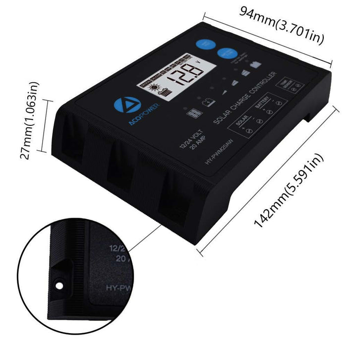 ACOPOWER 20A ProteusX Waterproof PWM Solar Charge Controller Compatible With 8 Battery Types