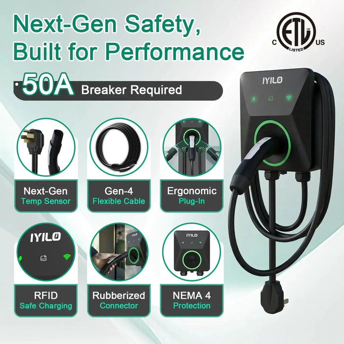 IYILO Level 2 EV Charger NACS (J3400) Plug-In 40A (NEMA 14-50)