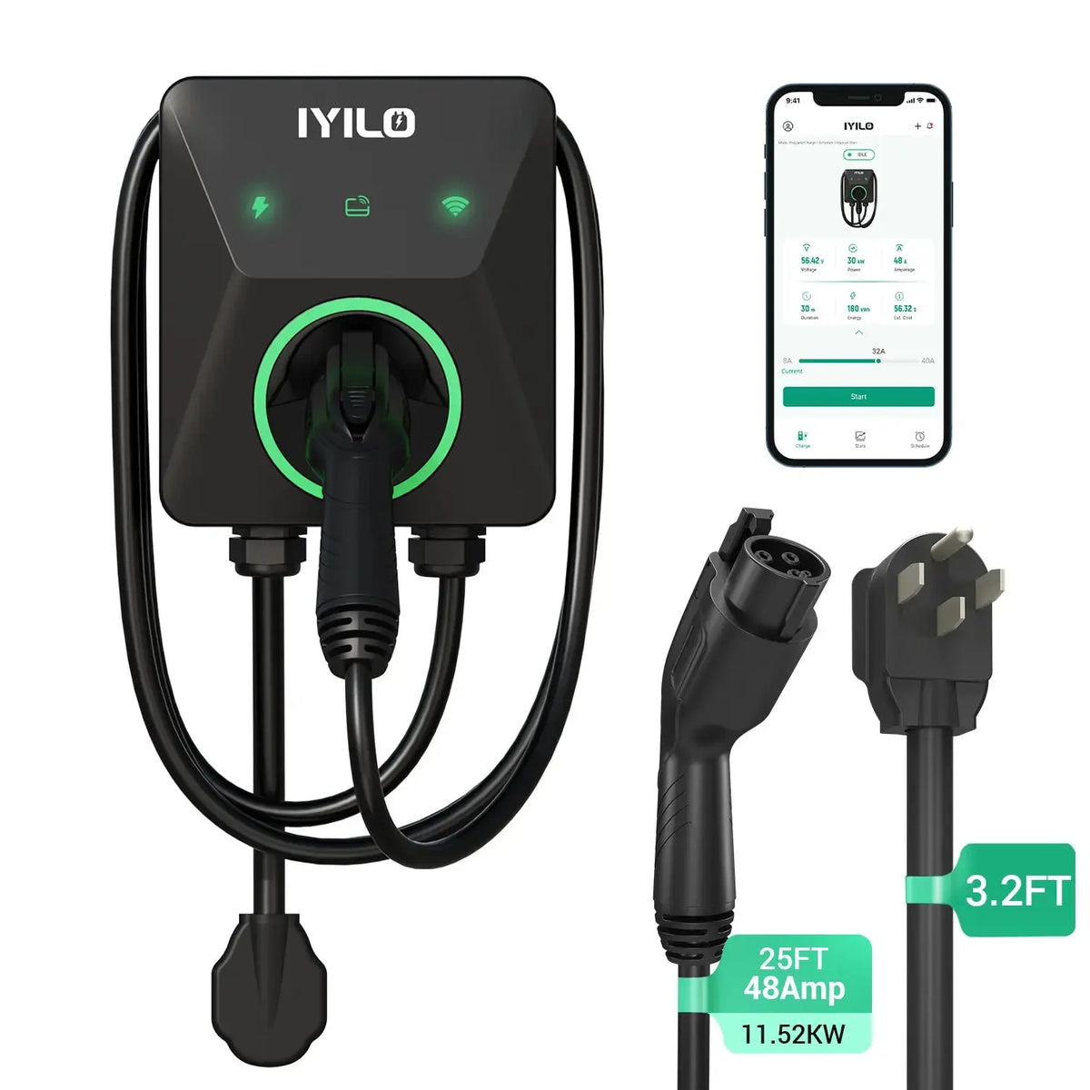 IYILO Level 2 EV Charger J1772 PlugIn 48A (NEMA 1450, HardwireConve