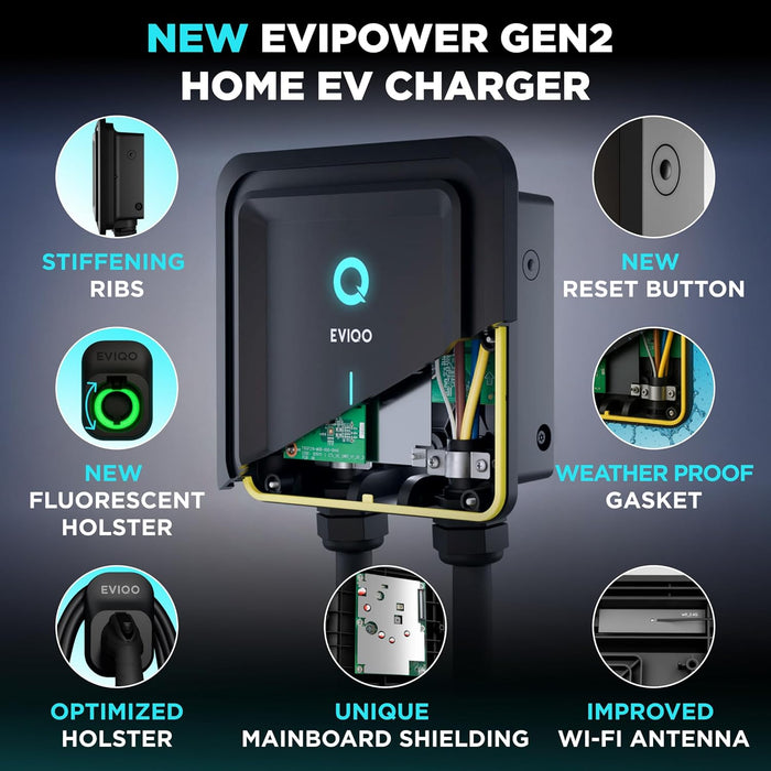 EVIQO Level 2 EV Charger J1772 Plug-In 40A (NEMA 14-50)