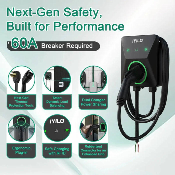 IYILO Pro Level 2 EV Charger J1772 Hardwired 48A with Energy Meter
