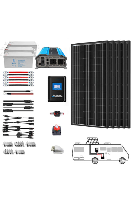ACOPOWER Deep Cycle GEL Battery Mono Solar Power Complete System with Battery and Inverter for RV Boat 12V Off Grid Kit