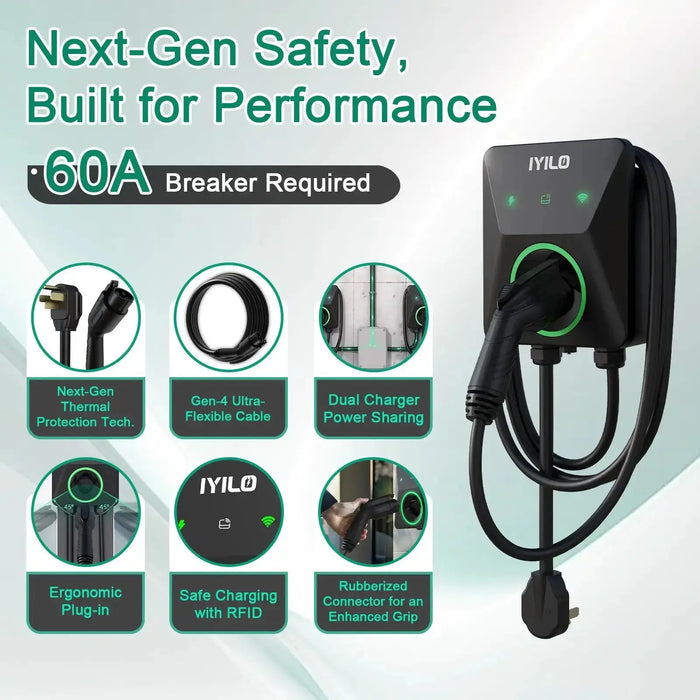 IYILO Level 2 EV Charger J1772 Plug-In 48A (NEMA 14-50, Hardwire-Convertible)