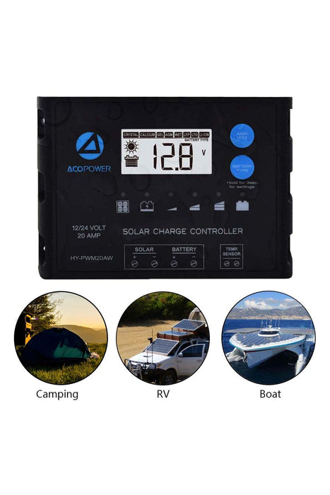 ACOPOWER 20A ProteusX Waterproof PWM Solar Charge Controller Compatible With 8 Battery Types