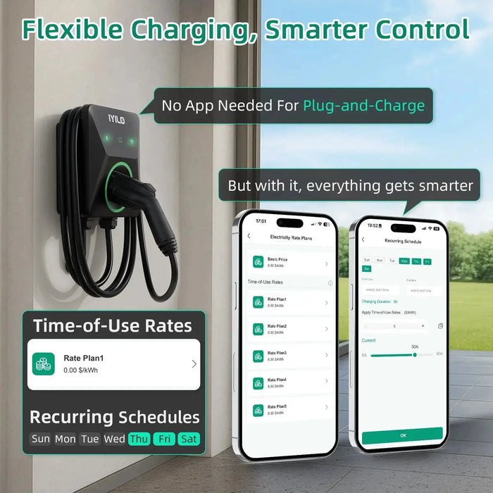 IYILO Pro Level 2 EV Charger J1772 Hardwired 48A with Energy Meter
