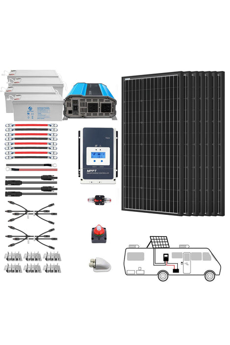 ACOPOWER Deep Cycle GEL Battery Mono Solar Power Complete System with Battery and Inverter for RV Boat 12V Off Grid Kit