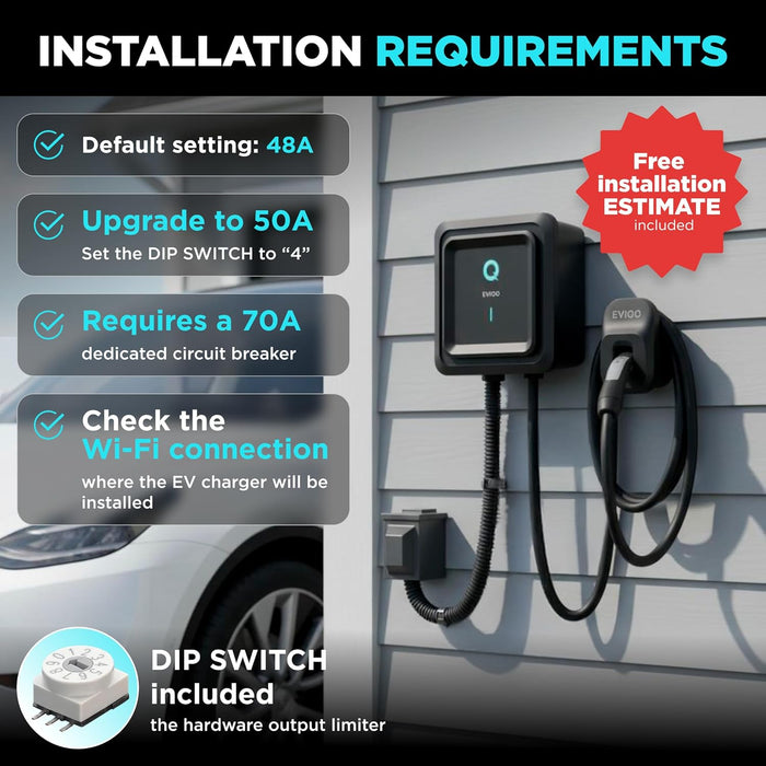 EVIQO Level 2 EV Charger NACS Hardwired 48A (Tesla)