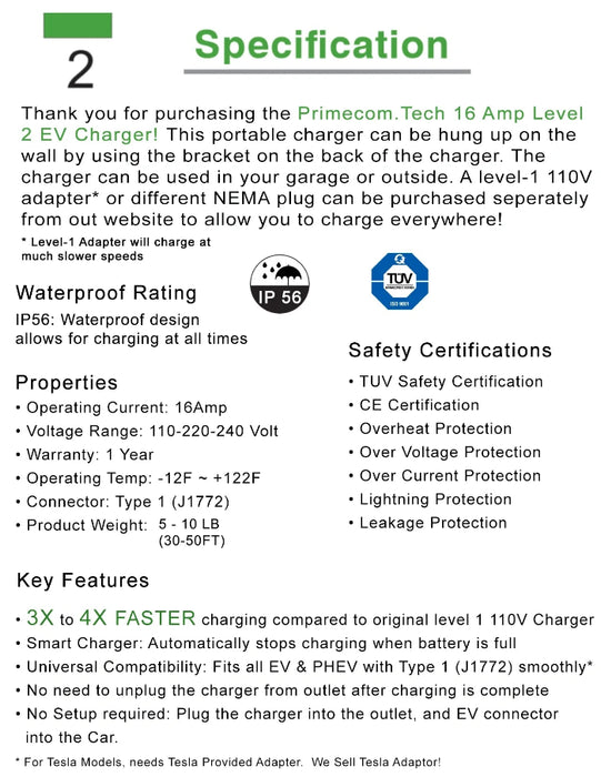 Primecom 24 Amp Adjustable Level 2 EV Charger