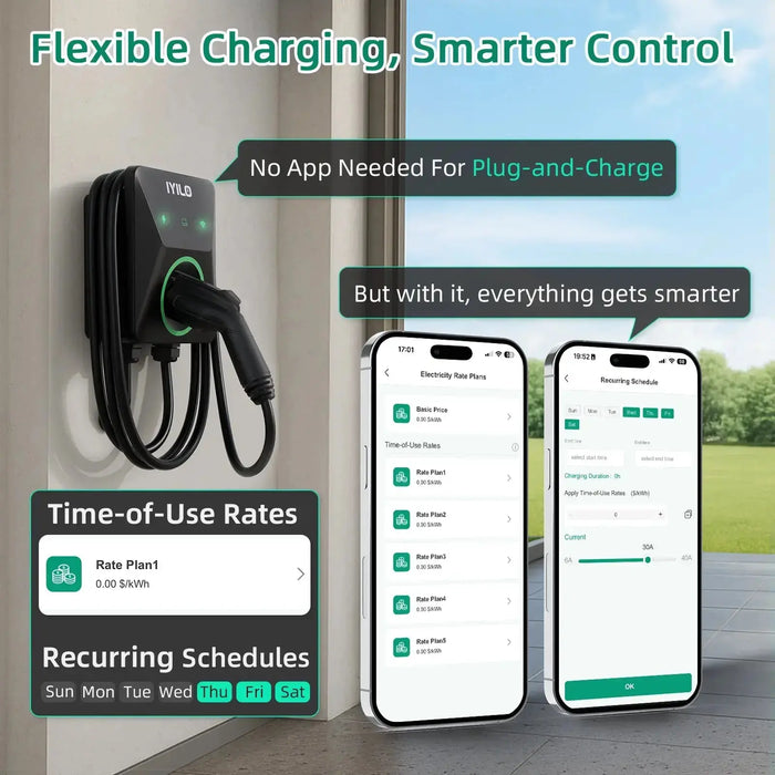 IYILO Level 2 EV Charger J1772 Plug-In 48A (NEMA 14-50, Hardwire-Convertible)