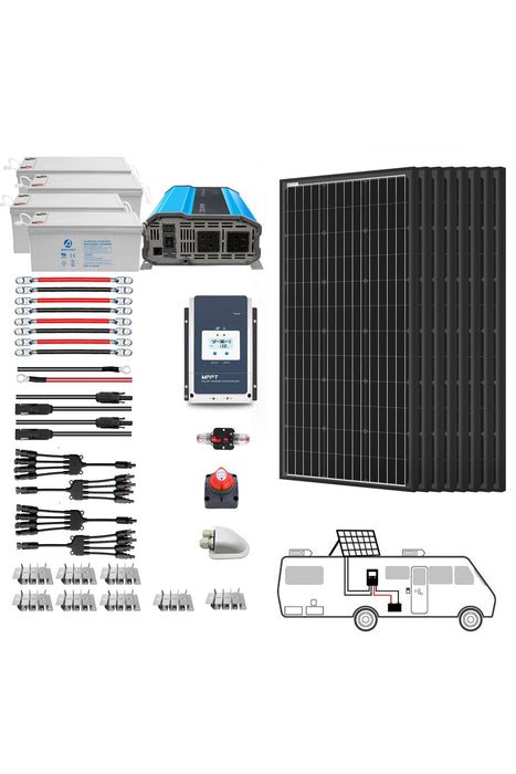 ACOPOWER Deep Cycle GEL Battery Mono Solar Power Complete System with Battery and Inverter for RV Boat 12V Off Grid Kit
