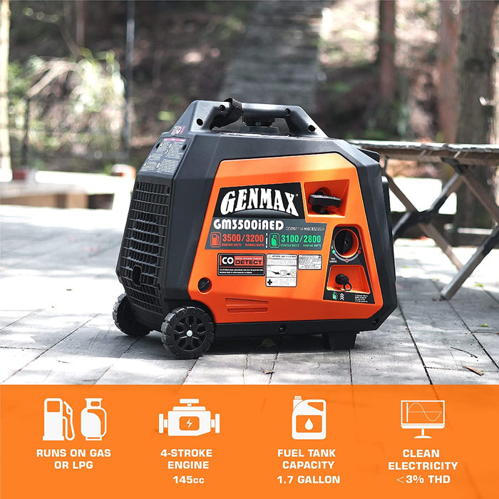 GENMAX GM3500iAED 30 Amp 3200W/3500W Remote Start Dual Fuel Inverter Generator with CO Detect New