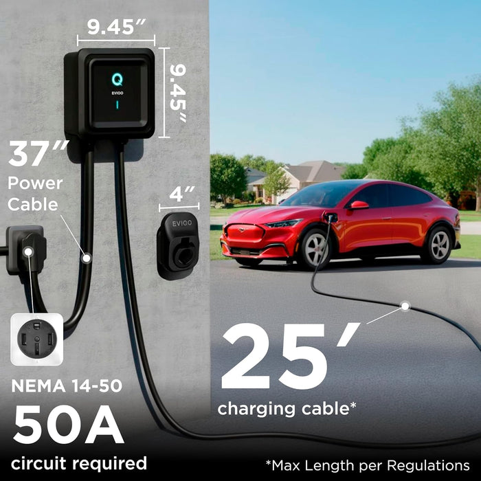 EVIQO Level 2 EV Charger J1772 Plug-In 40A (NEMA 14-50)