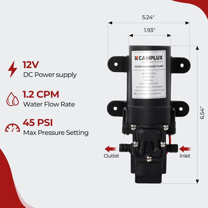 Camplux AY132P43 Portable Propane Water Heater Pump Kit