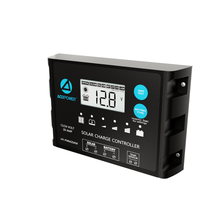 ACOPOWER 20A ProteusX Waterproof PWM Solar Charge Controller Compatible With 8 Battery Types