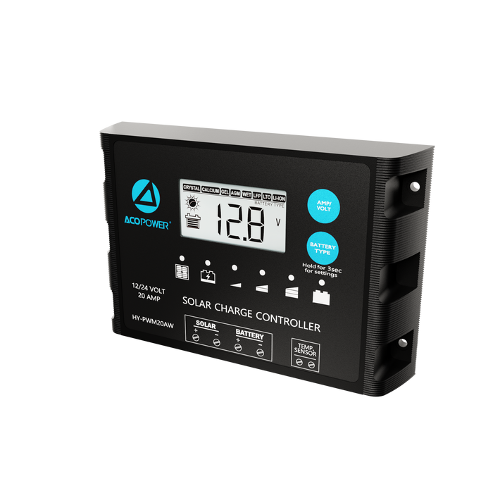 ACOPOWER 20A ProteusX Waterproof PWM Solar Charge Controller Compatible With 8 Battery Types