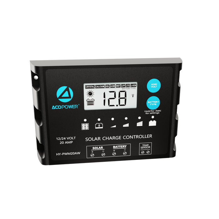 ACOPOWER 20A ProteusX Waterproof PWM Solar Charge Controller Compatible With 8 Battery Types