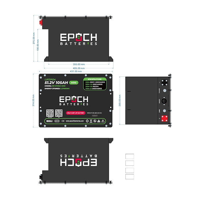Epoch Batteries 48V 105Ah MINI LiMax Series LiFePO4 Lithium Golf Cart Battery Kit
