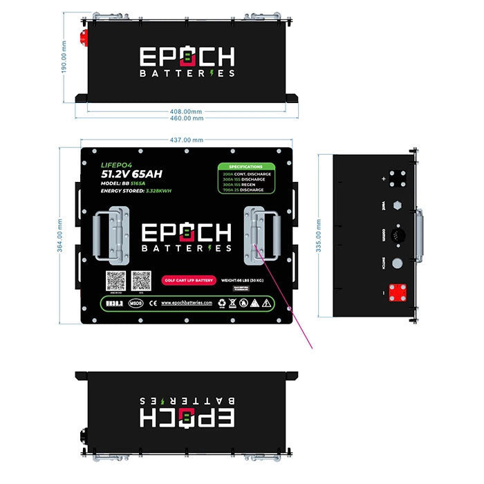 Epoch Batteries 48V 65Ah LiMax Series LiFePO4 Lithium Golf Cart Battery Kit