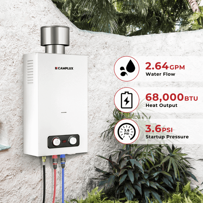 Camplux BD264C Tankless Propane Water Heater With Rain Cap