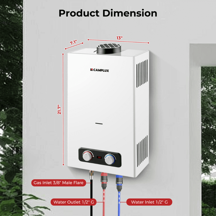 Tankless Water Heater, Camplux 2.64 GPM Outdoor Propane Water Heater, Gas Water Heater with 3.3 GPM Water Pump & Pipe Strainer for Camping, Cabins