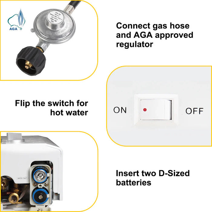 Camplux 8L Portable Gas Hot Water Heater w/ 4.3L Pump & Sink Sprayer & Shower Stand