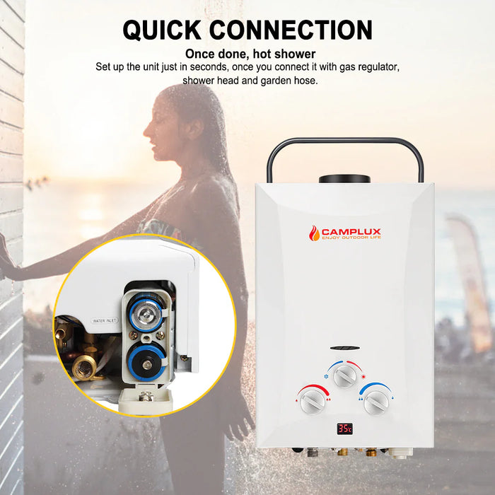 Camplux 8L Portable Gas Hot Water Heater w/ 4.3L Pump & Sink Sprayer & Shower Stand