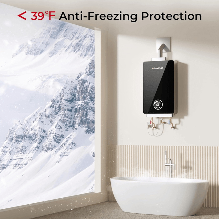 Camplux 3.18 GPM Indoor Tankless Water Heater Propane with Wall Thimble, Black
