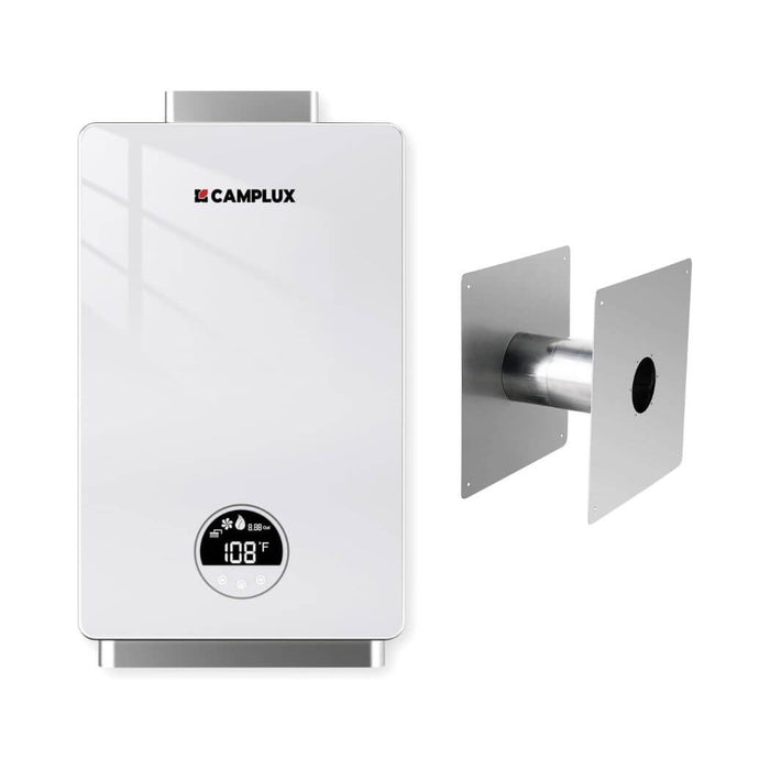 Camplux 3.18 GPM Indoor Propane Tankless Water Heater with Wall Thimble, White