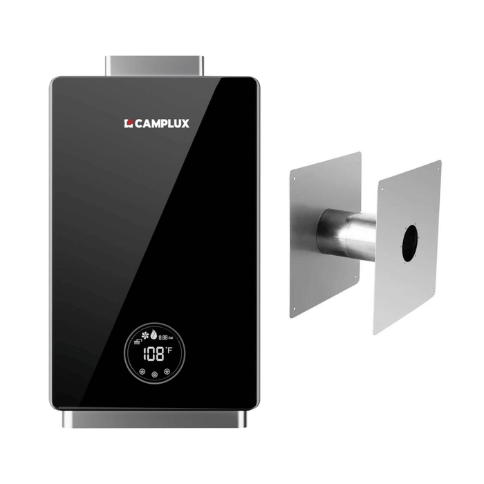 Camplux 3.18 GPM Indoor Tankless Water Heater Propane with Wall Thimble, Black
