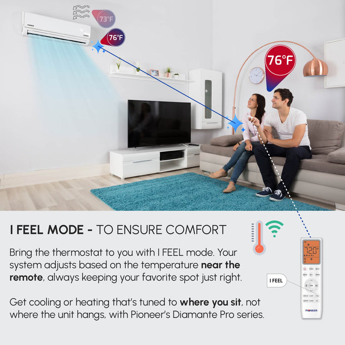 Pioneer® Diamante Pro™ 9,000 BTU 20 SEER2 230V High-Wall Ductless Mini-Split Air Conditioner Inverter Heat Pump with 16 Ft. Kit