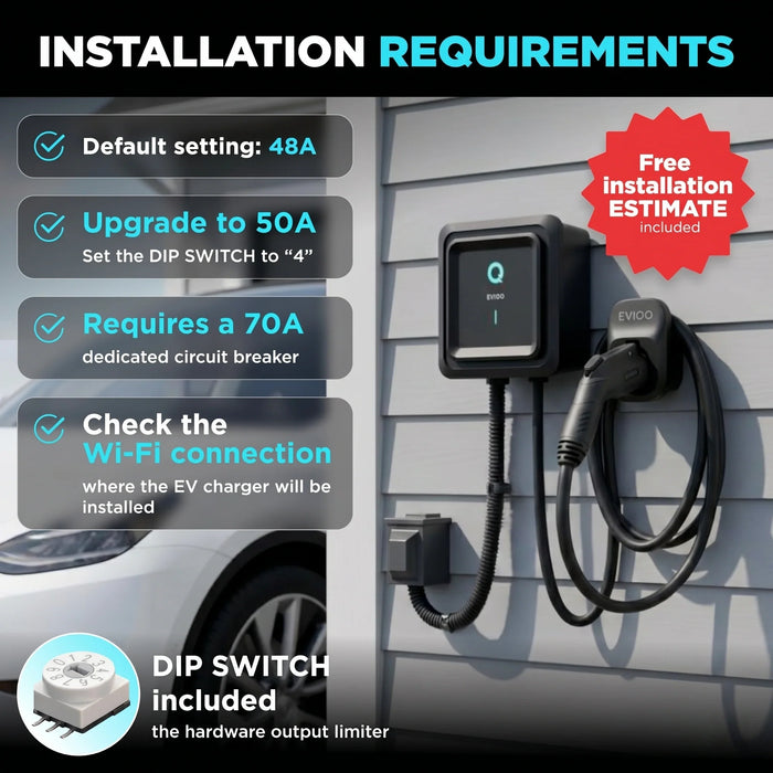 EVIQO Level 2 EV Charger J1772 Hardwired 48A