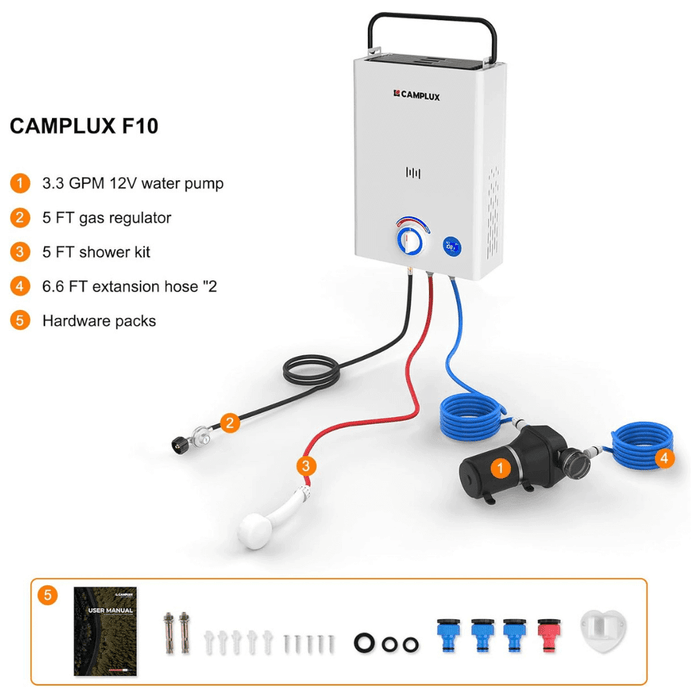 Camplux First F10 Pro LPG Camping Water Heater Pump Kit