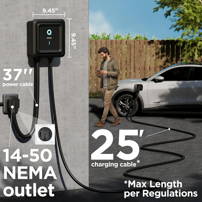 EVIQO Level 2 EV Charger J1772 Plug-In 48A (NEMA 14-50, Hardwire-Convertible)