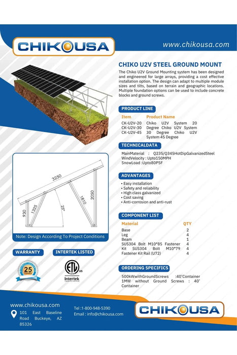 Chiko GroundFlex U2V Solar Panel Ground Mount Kit | Ground Screws