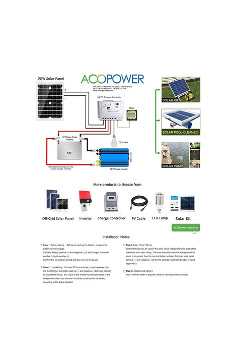 ACOPOWER 20 Watt Mono Solar Panel for 12 V Battery Charging, Off Grid