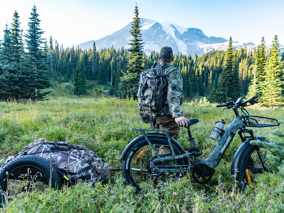Himiway D5 2.0 Camo hunting e-bike in the field