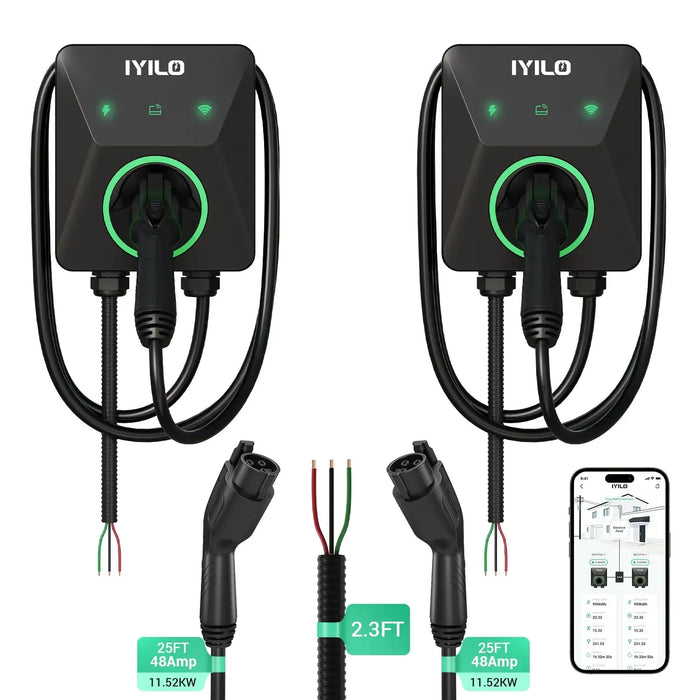 IYILO Dual Level 2 EV Charger Bundle J1772 + J1772 with Power Sharing 48A Hardwired