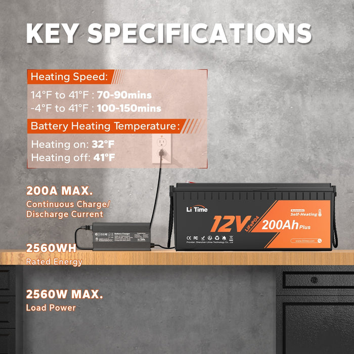 LiTime 12V 200Ah Plus Self-Heating LiFePO4 Battery